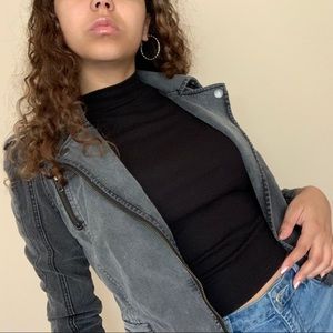 Dark Grey Fitted Denim Jacket